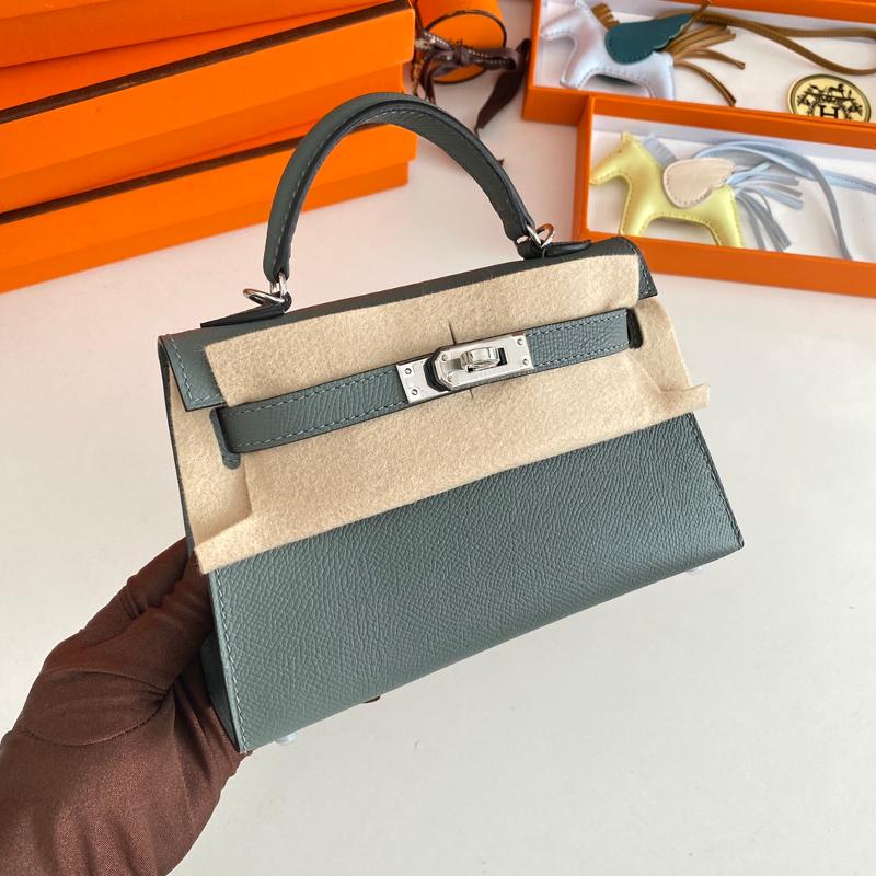 Hermes Kelly Mini 2nd Generation 22EP 63 Almond Green Silver Button